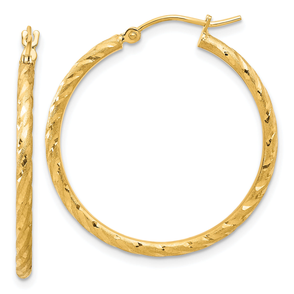 14k Polished and Satin D/C 2.00mm Hoop Earrings-TC1047