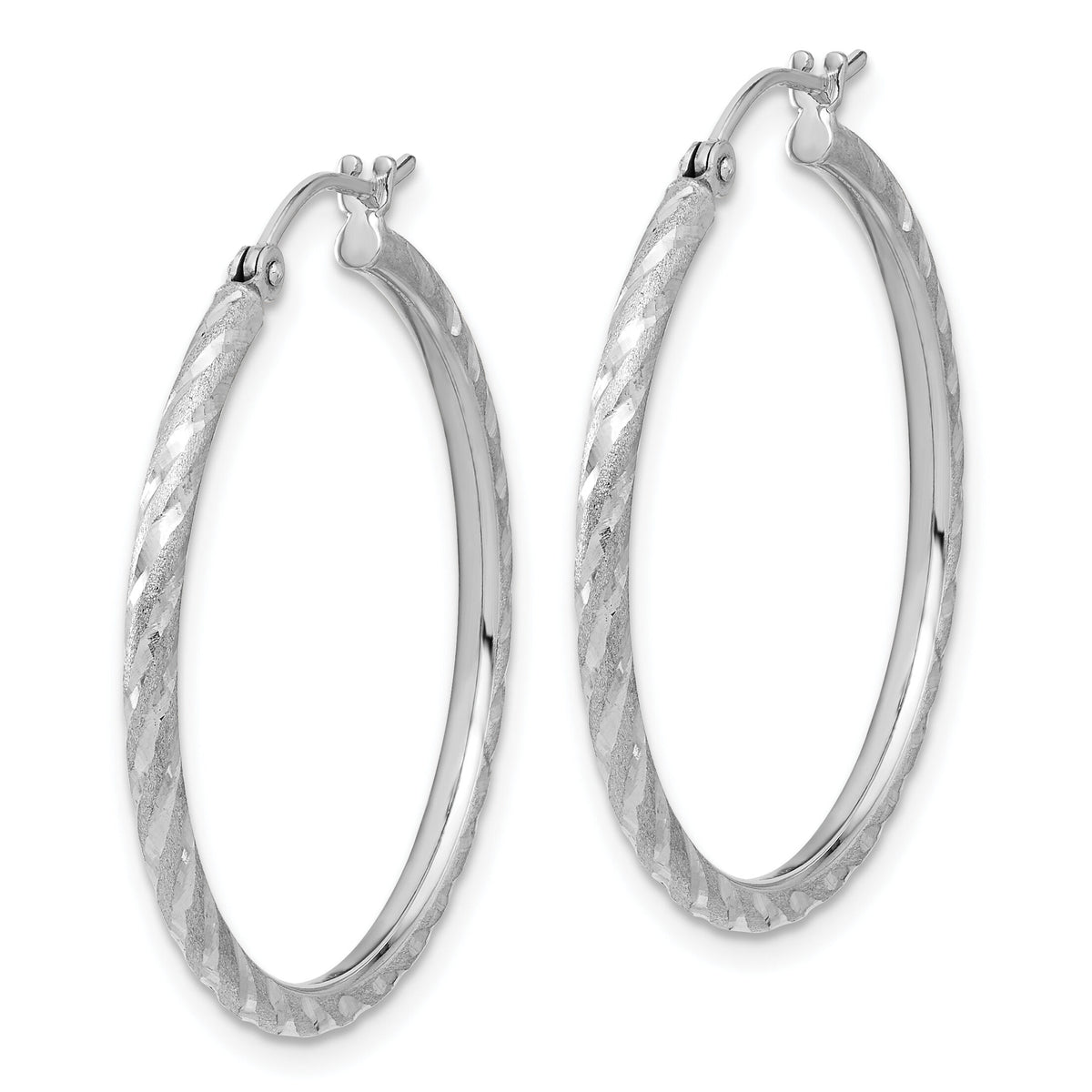 14k White Gold Polished and Satin D/C 2.00mm Hoop Earrings-TC1047W