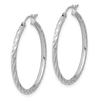 14k White Gold Polished and Satin D/C 2.00mm Hoop Earrings-TC1047W