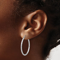 14k White Gold Polished and Satin D/C 2.00mm Hoop Earrings-TC1047W