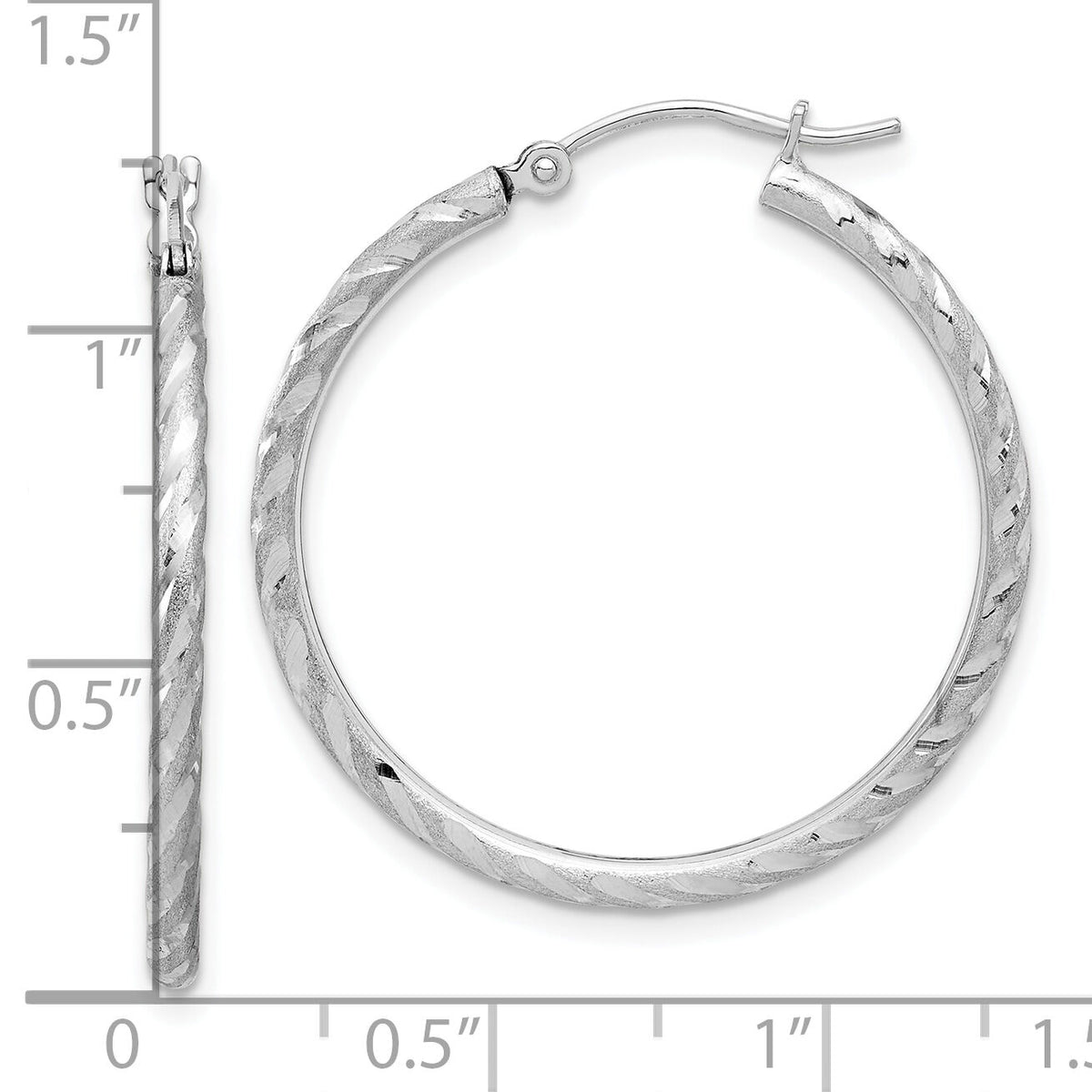 14k White Gold Polished and Satin D/C 2.00mm Hoop Earrings-TC1047W