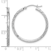 14k White Gold Polished and Satin D/C 2.00mm Hoop Earrings-TC1047W