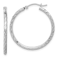 14k White Gold Polished and Satin D/C 2.00mm Hoop Earrings-TC1047W