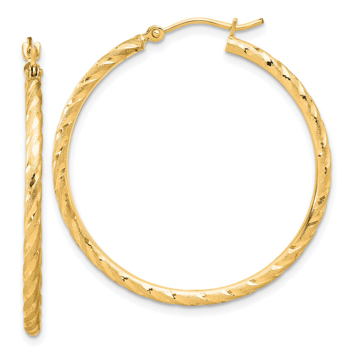 14k Polished and Satin D/C 2.00mm Hoop Earrings-TC1048