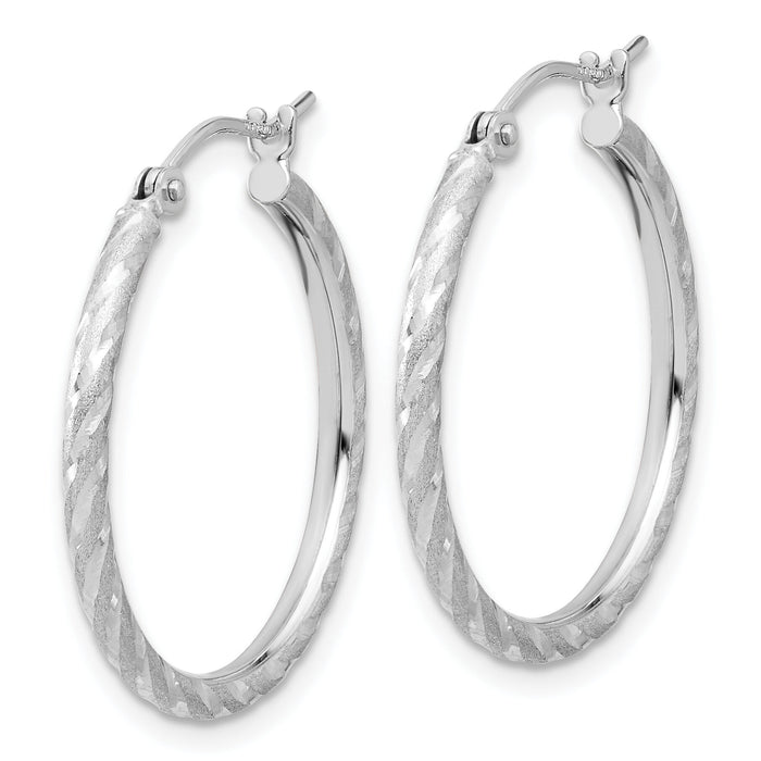 14k White Gold Polished and Satin D/C 2.00mm Hoop Earrings-TC1048W