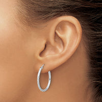 14k White Gold Polished and Satin D/C 2.00mm Hoop Earrings-TC1048W