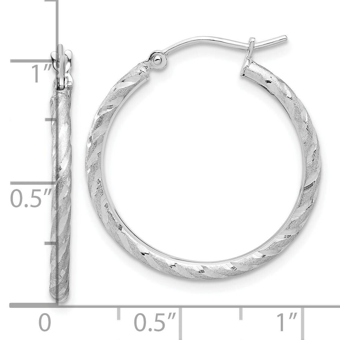 14k White Gold Polished and Satin D/C 2.00mm Hoop Earrings-TC1048W
