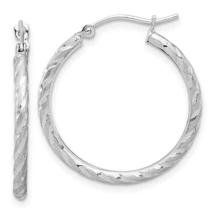 14k White Gold Polished and Satin D/C 2.00mm Hoop Earrings-TC1048W