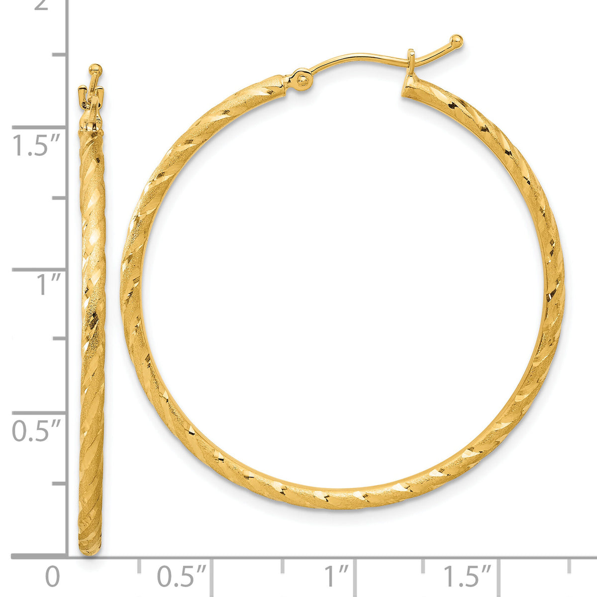 14k Polished and Satin D/C 2.00mm Hoop Earrings-TC1049
