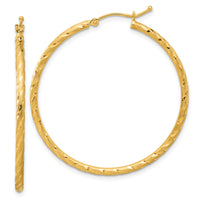 14k Polished and Satin D/C 2.00mm Hoop Earrings-TC1049