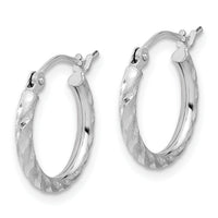 14k White Gold Polished and Satin D/C 2.00mm Hoop Earrings-TC1049W