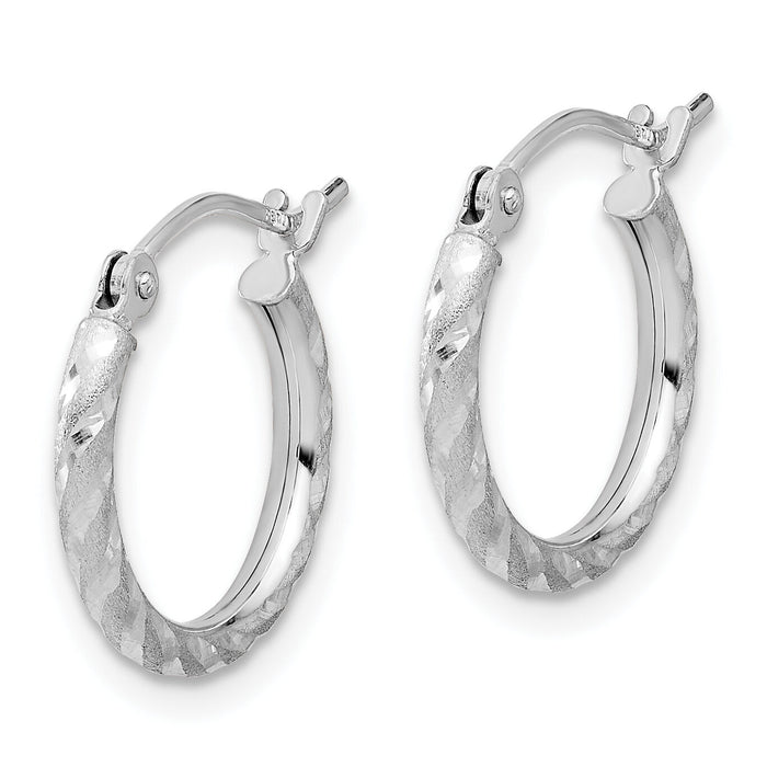 14k White Gold Polished and Satin D/C 2.00mm Hoop Earrings-TC1049W