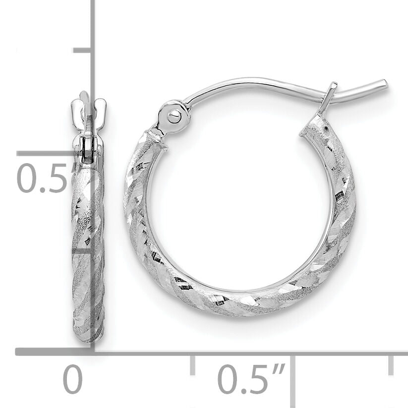 14k White Gold Polished and Satin D/C 2.00mm Hoop Earrings-TC1049W