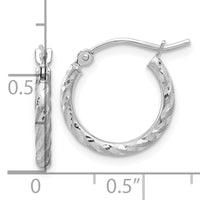 14k White Gold Polished and Satin D/C 2.00mm Hoop Earrings-TC1049W