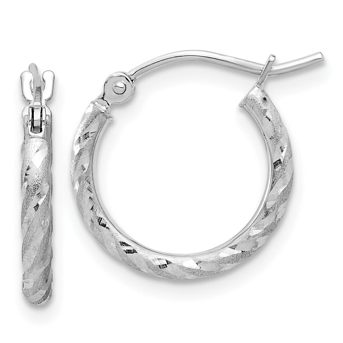 14k White Gold Polished and Satin D/C 2.00mm Hoop Earrings-TC1049W