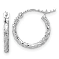 14k White Gold Polished and Satin D/C 2.00mm Hoop Earrings-TC1049W