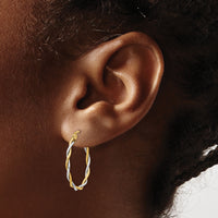 14k Two-tone Polished 1.8mm Twisted Hoop Earrings-TC152