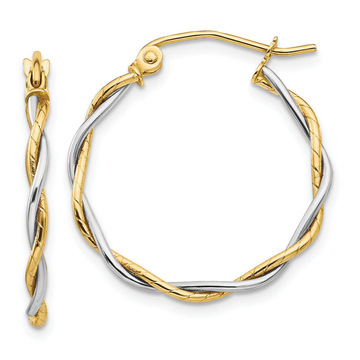 14k Two-tone Polished 1.8mm Twisted Hoop Earrings-TC152