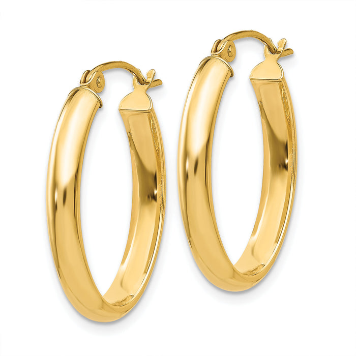 14k Polished 3.5mm Oval Hoop Earrings-TC188