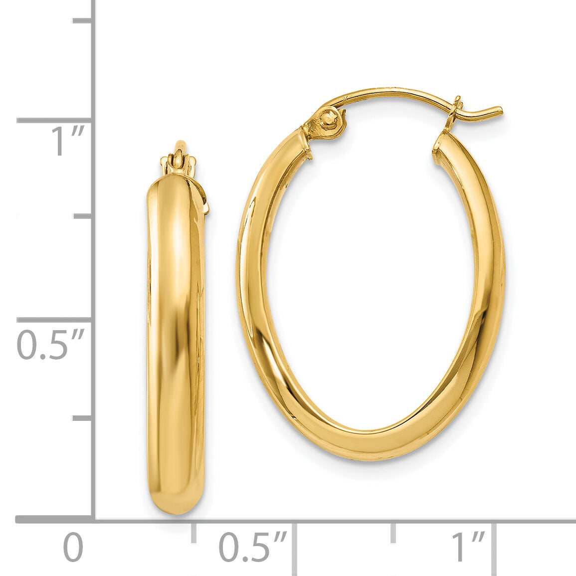 14k Polished 3.5mm Oval Hoop Earrings-TC188