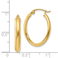 14k Polished 3.5mm Oval Hoop Earrings-TC188