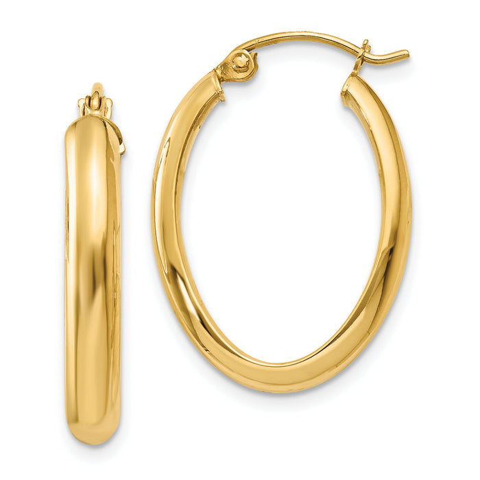 14k Polished 3.5mm Oval Hoop Earrings-TC188