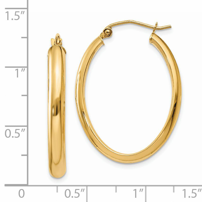 14k Polished 3.5mm Oval Hoop Earrings-TC189
