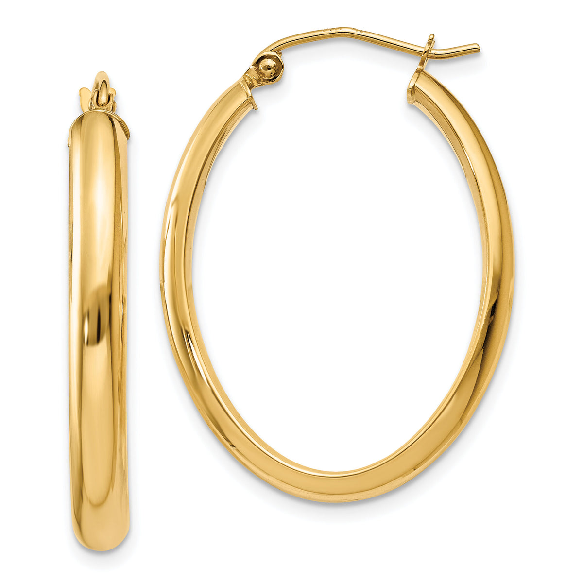 14k Polished 3.5mm Oval Hoop Earrings-TC189