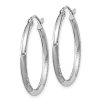 14k White Gold Satin and Diamond-cut 2mm Round Hoop Earrings-TC197