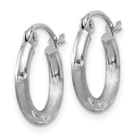 14k White Gold Satin and Diamond-cut 2mm Round Hoop Earrings-TC200