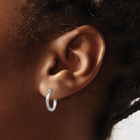14k White Gold Satin and Diamond-cut 2mm Round Hoop Earrings-TC200