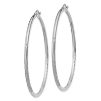 14k White Gold Satin and Diamond-cut 2mm Round Hoop Earrings-TC203