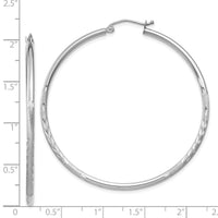 14k White Gold Satin and Diamond-cut 2mm Round Hoop Earrings-TC203