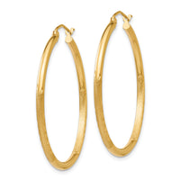 14k Satin and Diamond-cut 2mm Round Tube Hoop Earrings-TC207