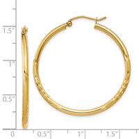14k Satin and Diamond-cut 2mm Round Tube Hoop Earrings-TC207