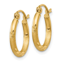 14k Satin and Diamond-cut 2mm Round Tube Hoop Earrings-TC211
