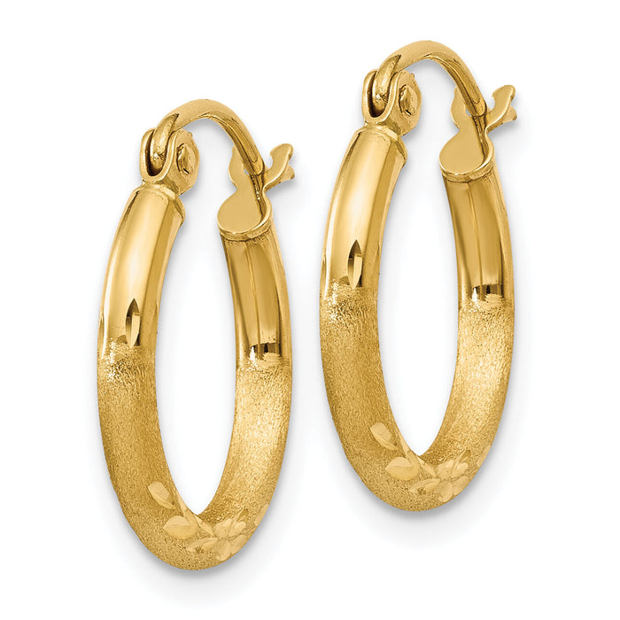 14k Satin and Diamond-cut 2mm Round Tube Hoop Earrings-TC211