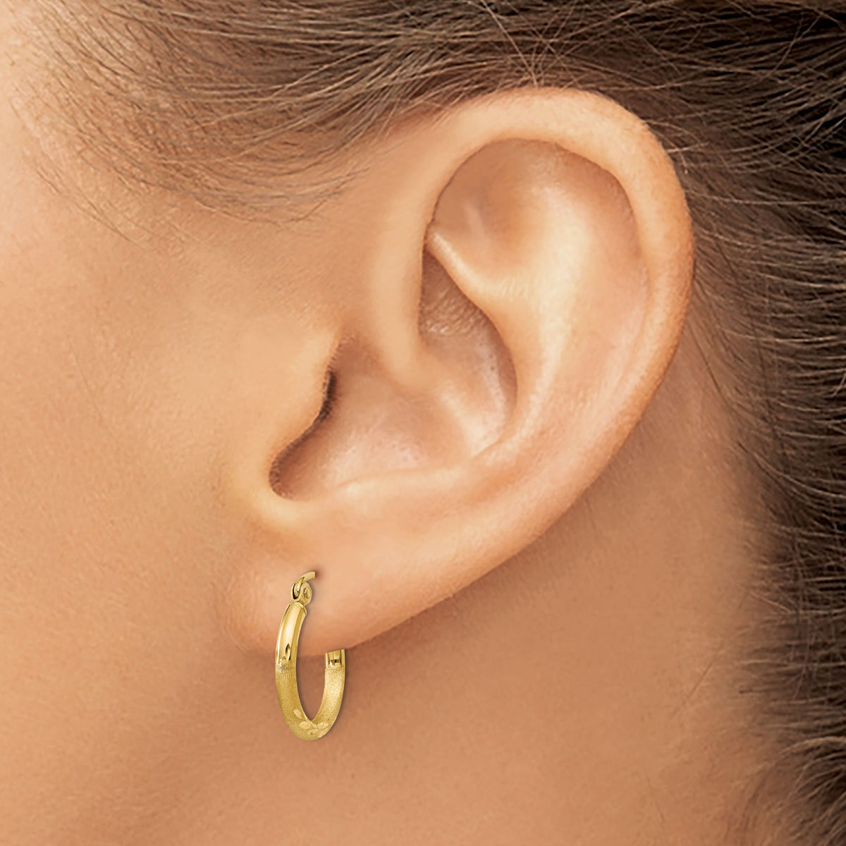 14k Satin and Diamond-cut 2mm Round Tube Hoop Earrings-TC211