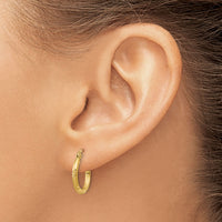 14k Satin and Diamond-cut 2mm Round Tube Hoop Earrings-TC211