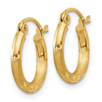 14k Satin and Diamond-cut 2mm Round Tube Hoop Earrings-TC212