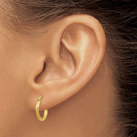 14k Satin and Diamond-cut 2mm Round Tube Hoop Earrings-TC212