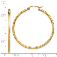 14k Satin and Diamond-cut 2mm Round Tube Hoop Earrings-TC213