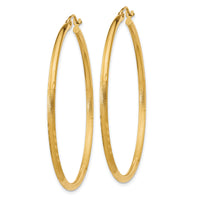14k Satin and Diamond-cut 2mm Round Tube Hoop Earrings-TC214