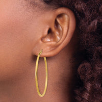 14k Satin and Diamond-cut 2mm Round Tube Hoop Earrings-TC214