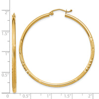 14k Satin and Diamond-cut 2mm Round Tube Hoop Earrings-TC214