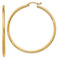 14k Satin and Diamond-cut 2mm Round Tube Hoop Earrings-TC214