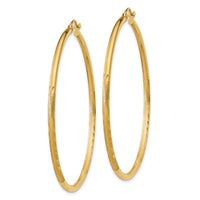 14k Satin and Diamond-cut 2mm Round Tube Hoop Earrings-TC215