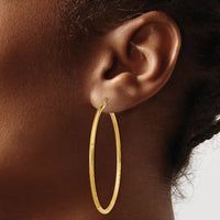 14k Satin and Diamond-cut 2mm Round Tube Hoop Earrings-TC215