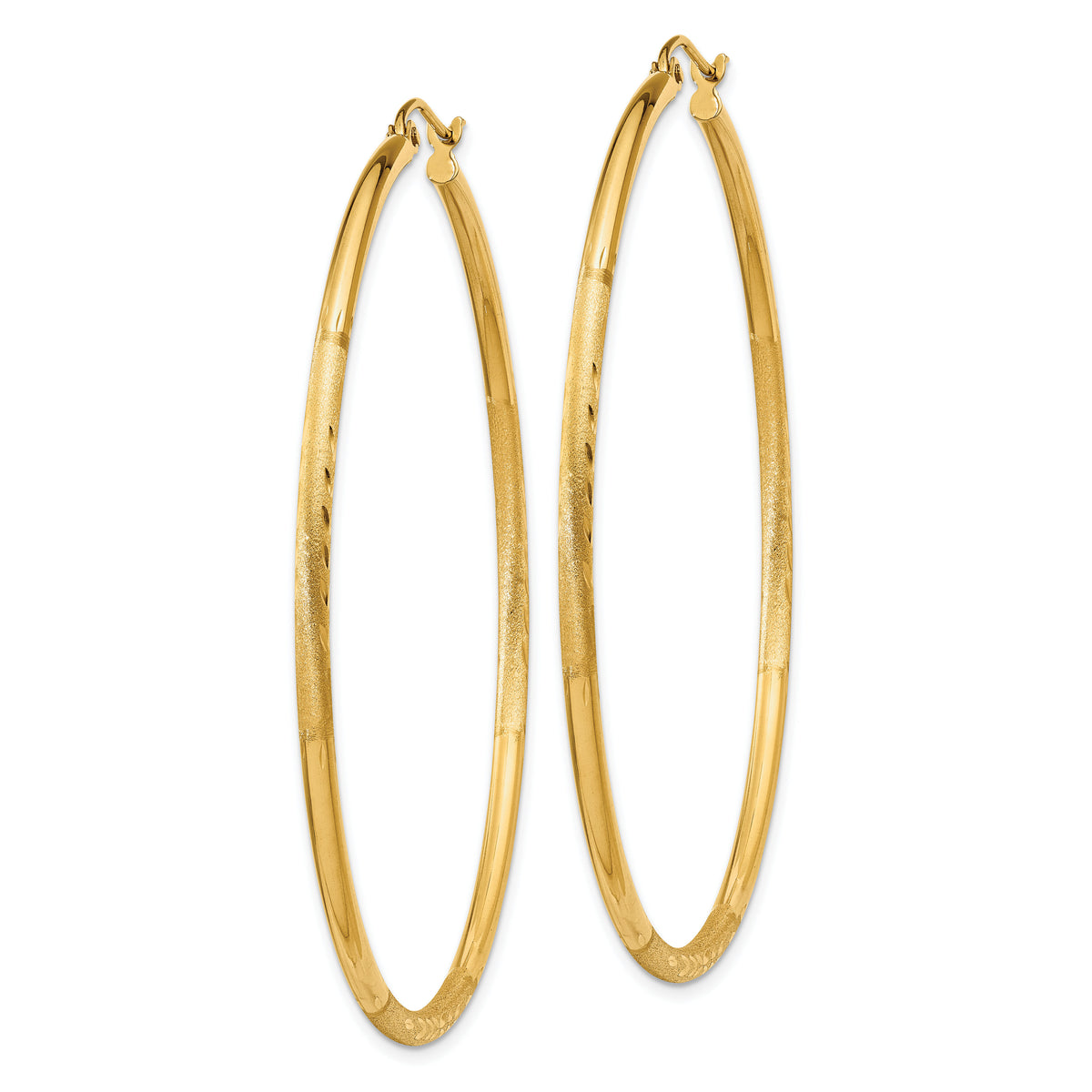 14k Satin and Diamond-cut 2mm Round Tube Hoop Earrings-TC216