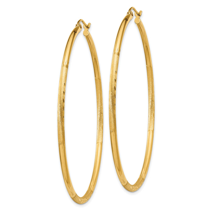 14k Satin and Diamond-cut 2mm Round Tube Hoop Earrings-TC216